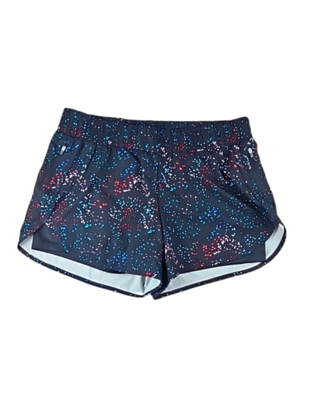 Avia Lined Running Athletic Sports Shorts Splatter Multicolor Black
